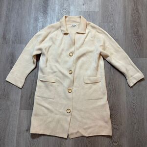 Macy Associates Italian Wool Long Cardigan Coat Cream Gold Button Detail Vintage